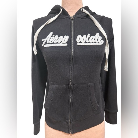 Aeropostale Girls Black Fleece Zip-Up Hoodie Sweatshirt Size Small - Picture 1 of 4